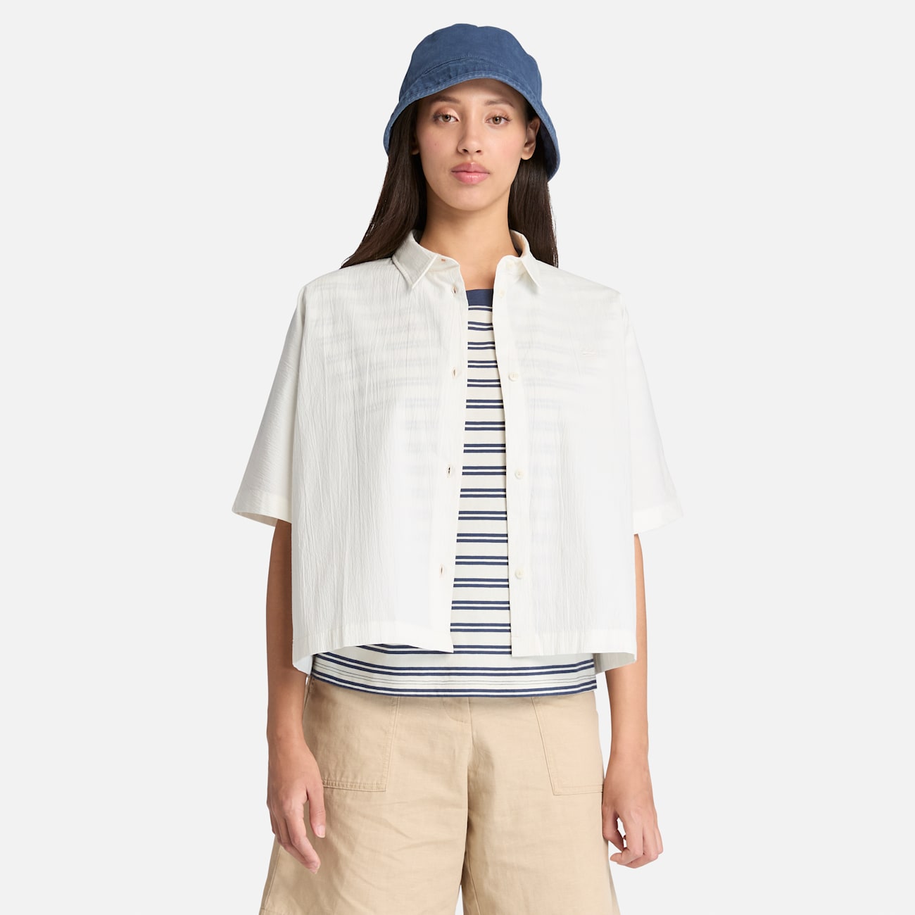 Camicia Bianca Timberland per Donna con Design a Maniche Corte Camicia Bianca per Donna Timberland a Maniche Corte