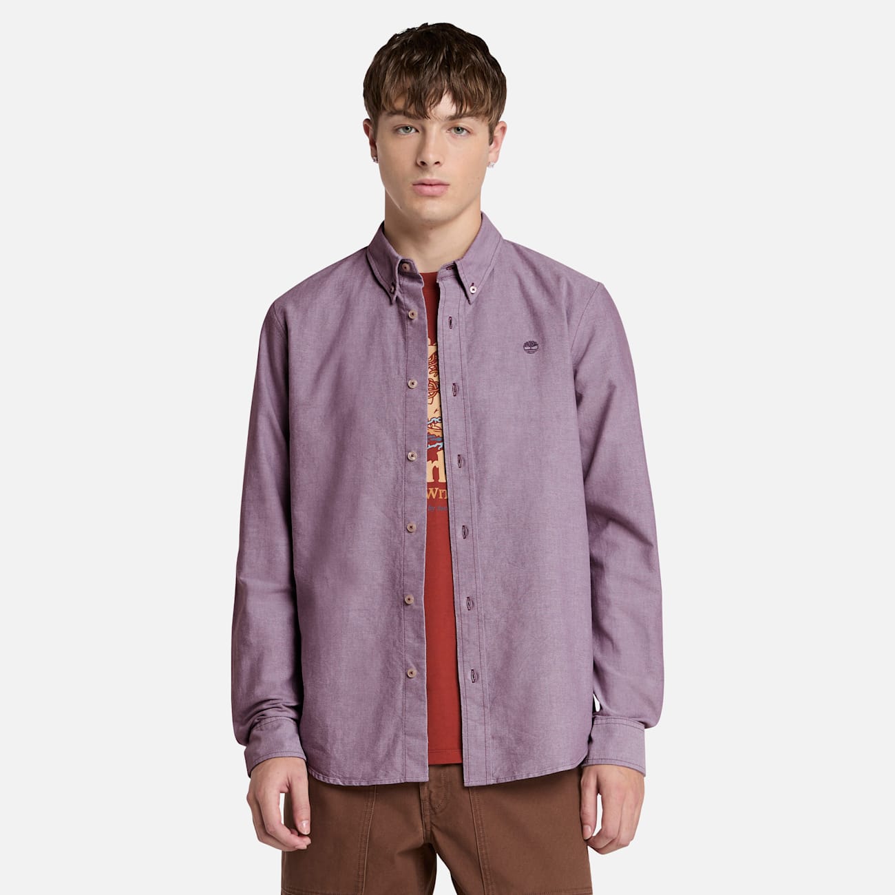 Camicia Timberland Oxford Uomo Viola in Cotone Camicia Timberland Oxford Uomo Viola in Cotone