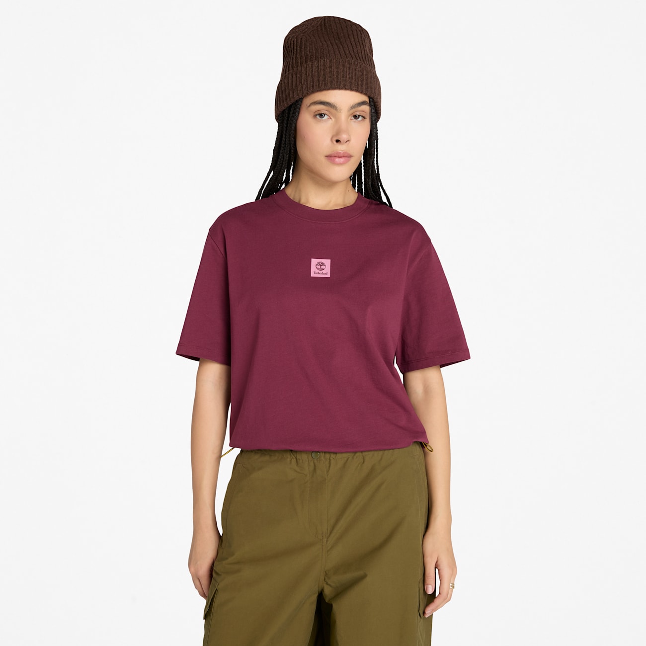T-shirt Donna Timberland a Maniche Corte Bordeaux