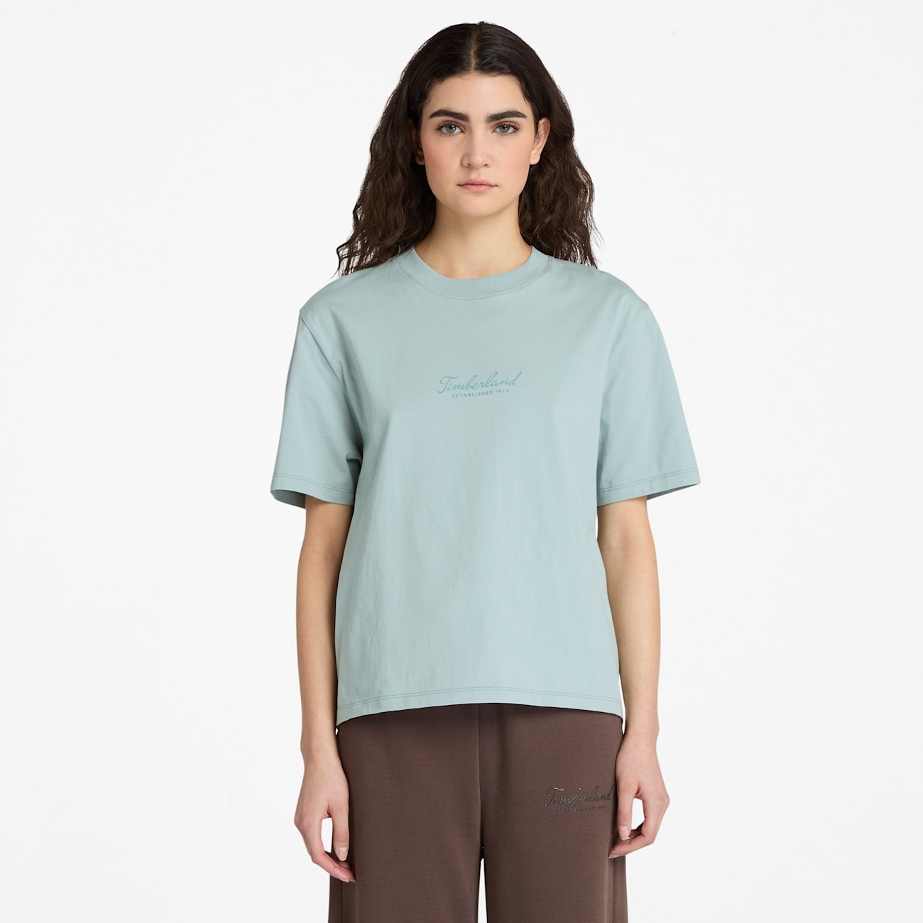 T-shirt Timberland da Donna in Cotone Grigio a Maniche Corte