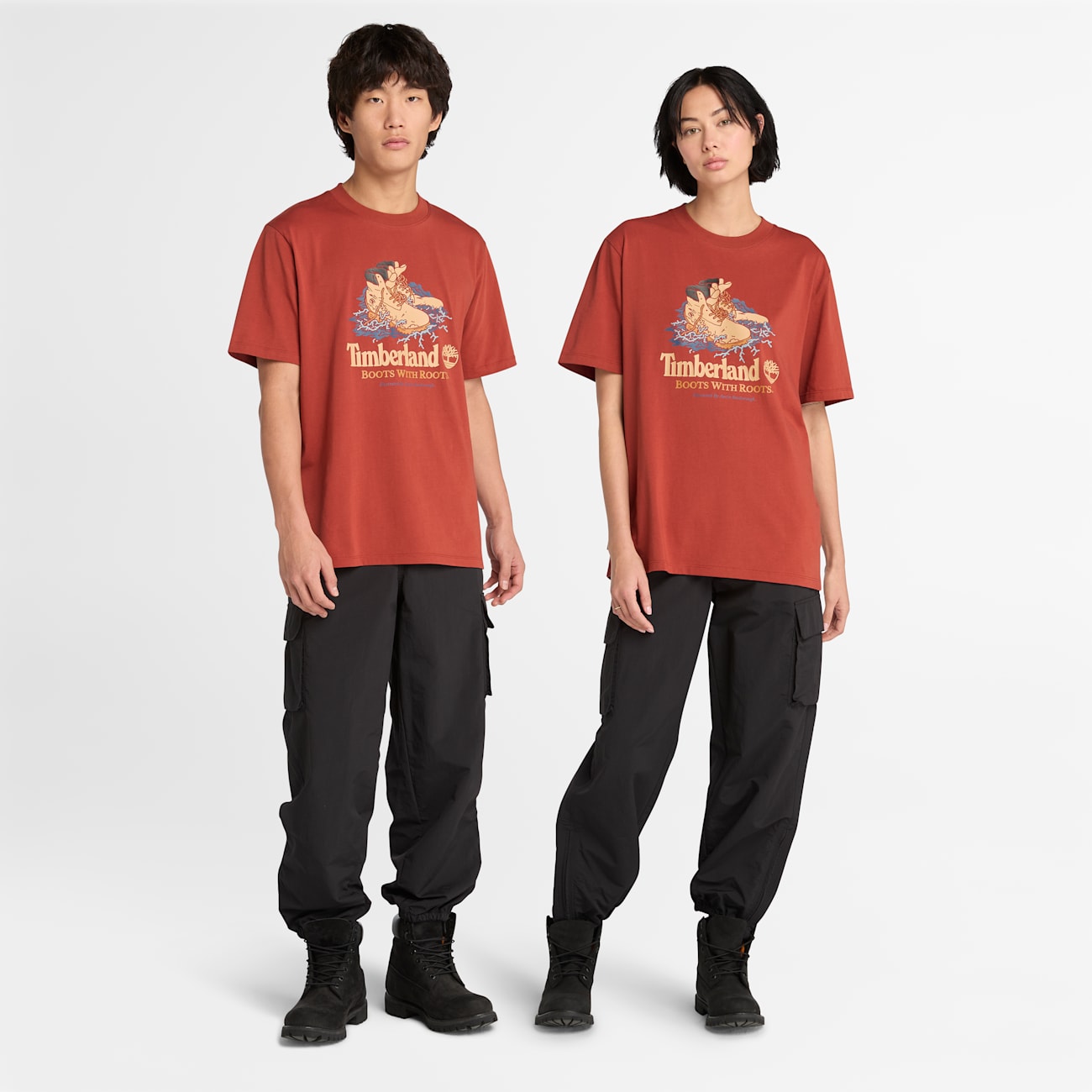 T-shirt Timberland in Rosso con Stivale Stampa Frontale