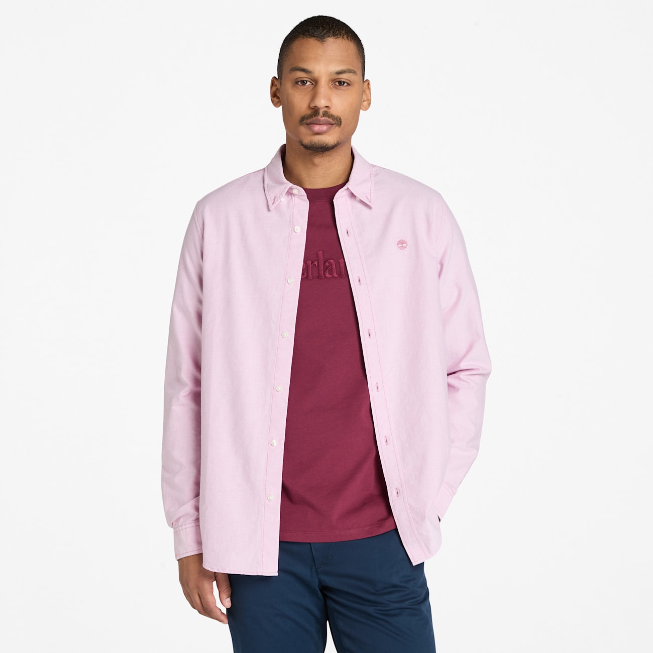 Timberland Camicia Oxford Righe Rosa per Uomo Timberland Camicia Oxford Righe Rosa per Uomo