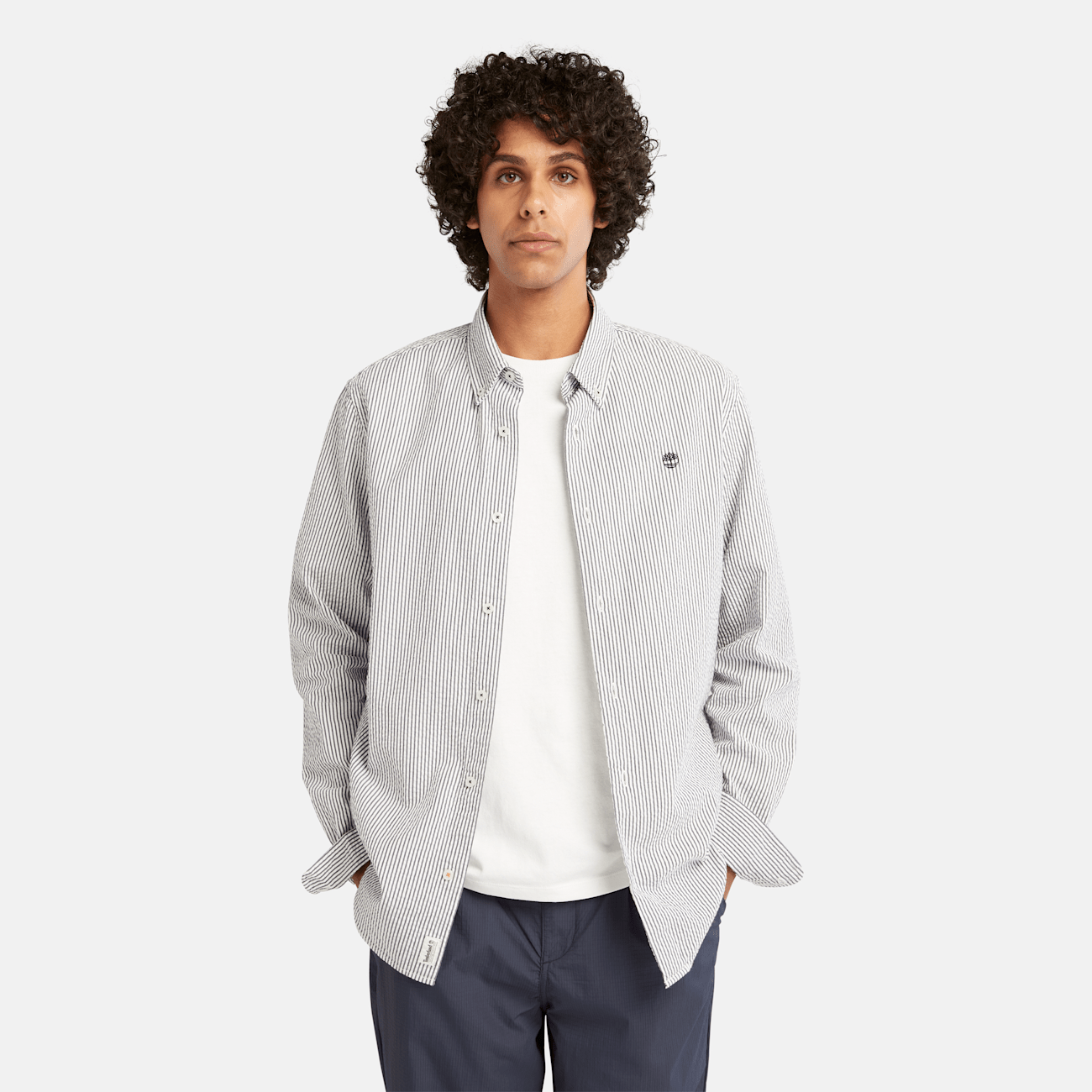 Timberland Camicia Seersucker da Uomo Blu Scuro a Righe Timberland Camicia Seersucker da Uomo Blu Scuro a Righe