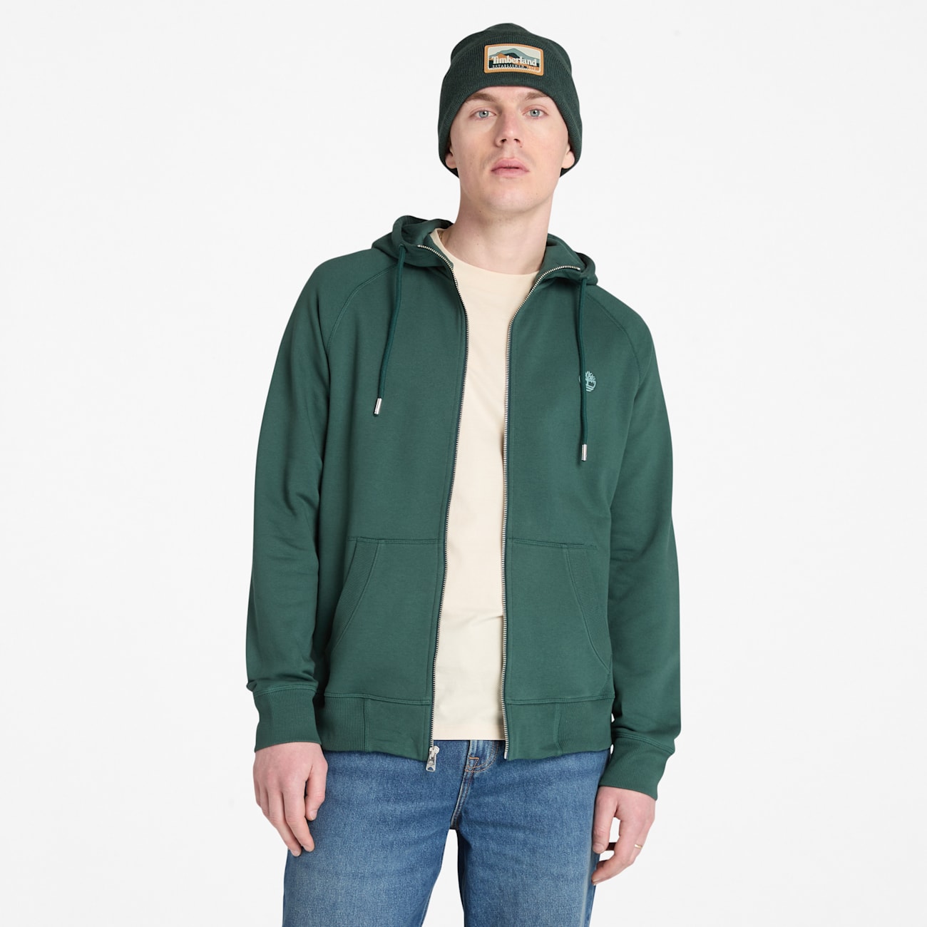 Timberland Felpa Verde Scuro da Uomo con Cappuccio e Zip Timberland Felpa Verde Scuro da Uomo con Cappuccio e Zip