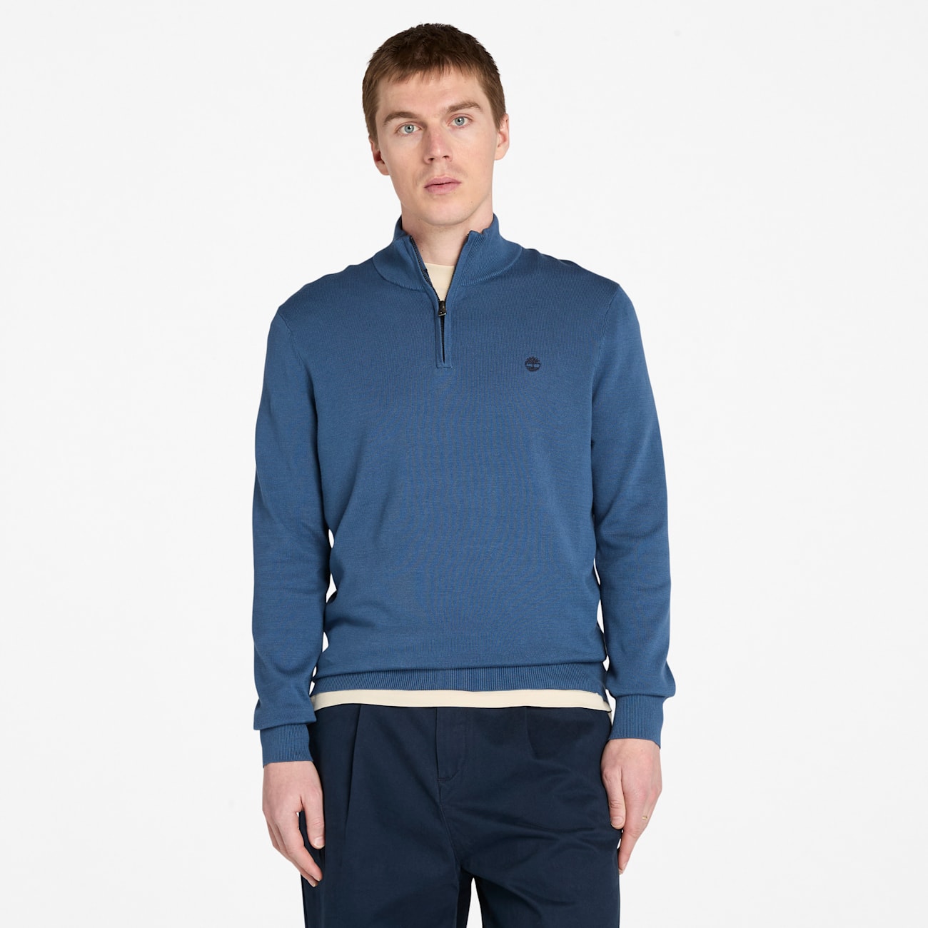 Timberland Maglione Blu Scuro con Zip a un Quarto per Uomo