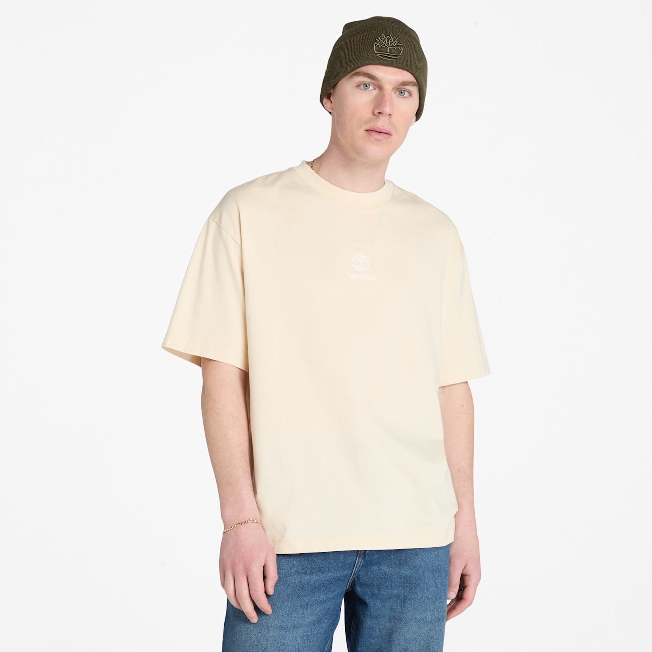 Timberland T-shirt Beige Doppio Logo per Uomo