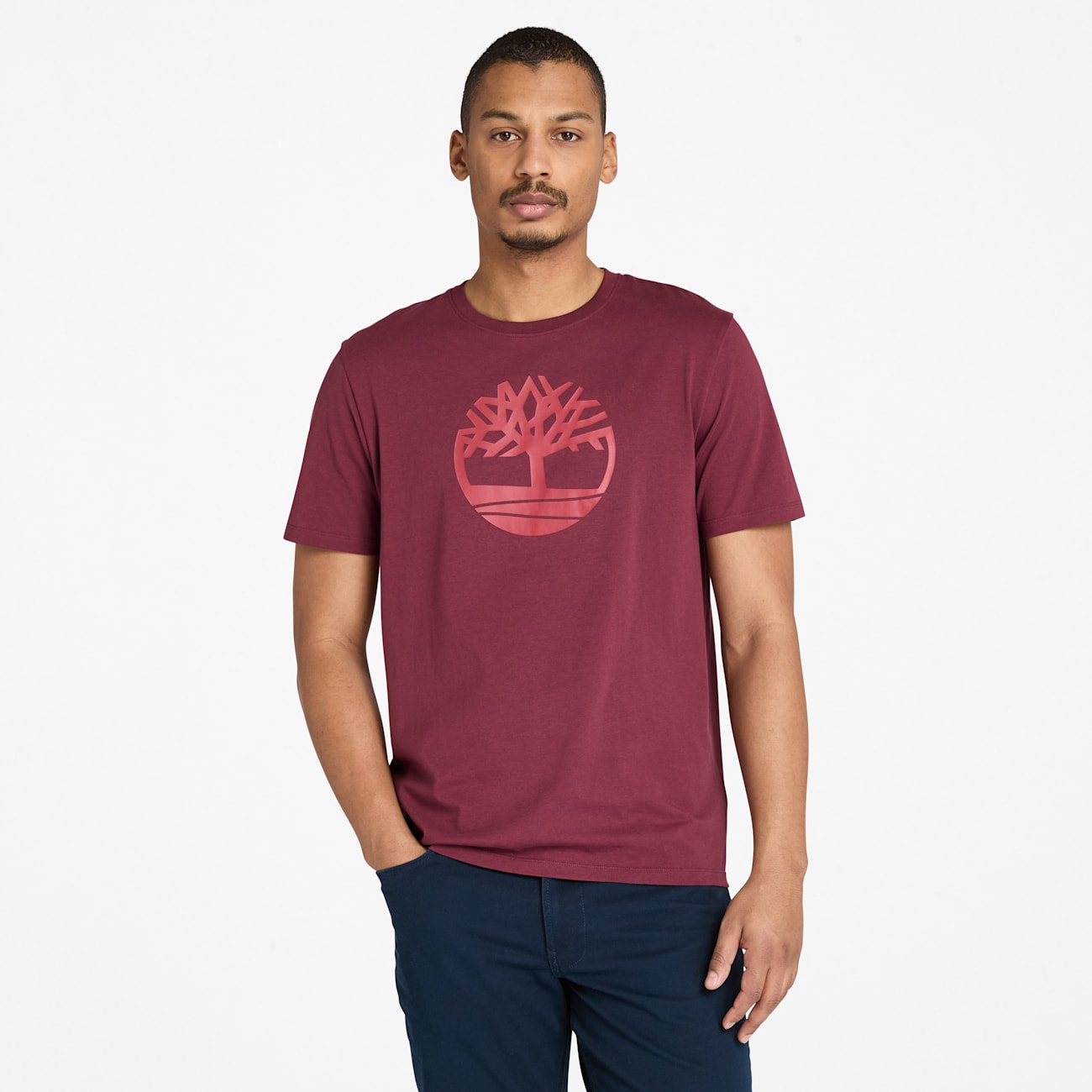 Timberland T-shirt Bordeaux a Maniche Corte con Logo Albero