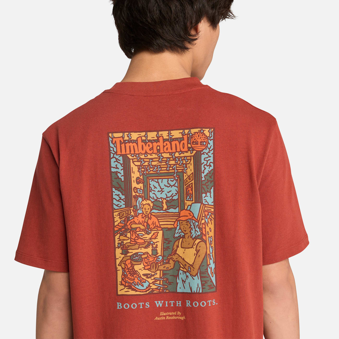 Timberland T-shirt Unisex Rossa con Design "Boot Lab" in Cotone Naturale