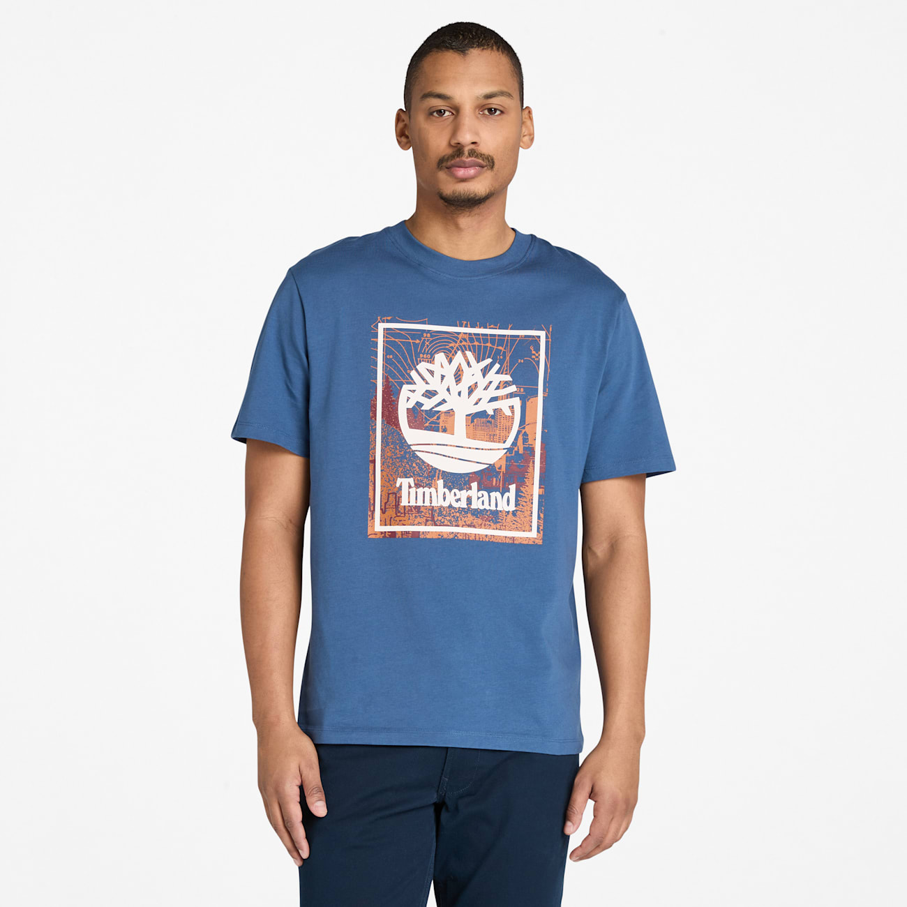 Timberland T-shirt Uomo Blu Scuro con Grafica Stagionale