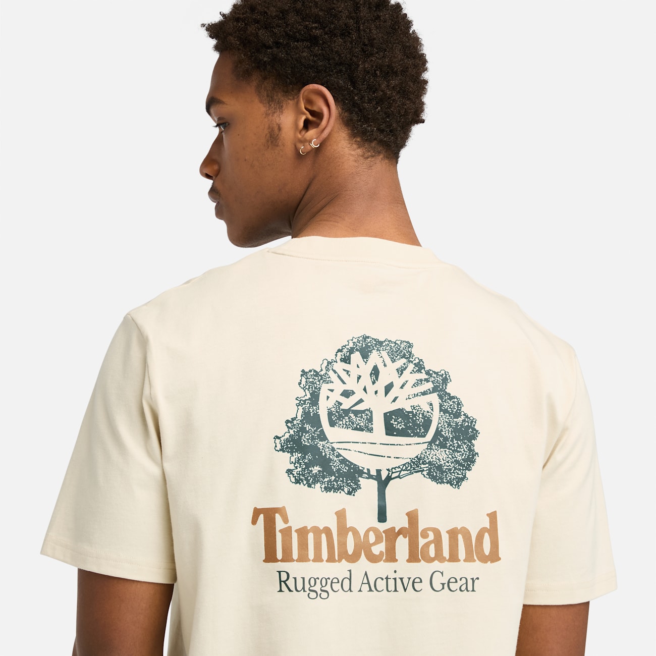 Timberland T-shirt Uomo Cotone Rugged Active Gear Beige Verde Scuro