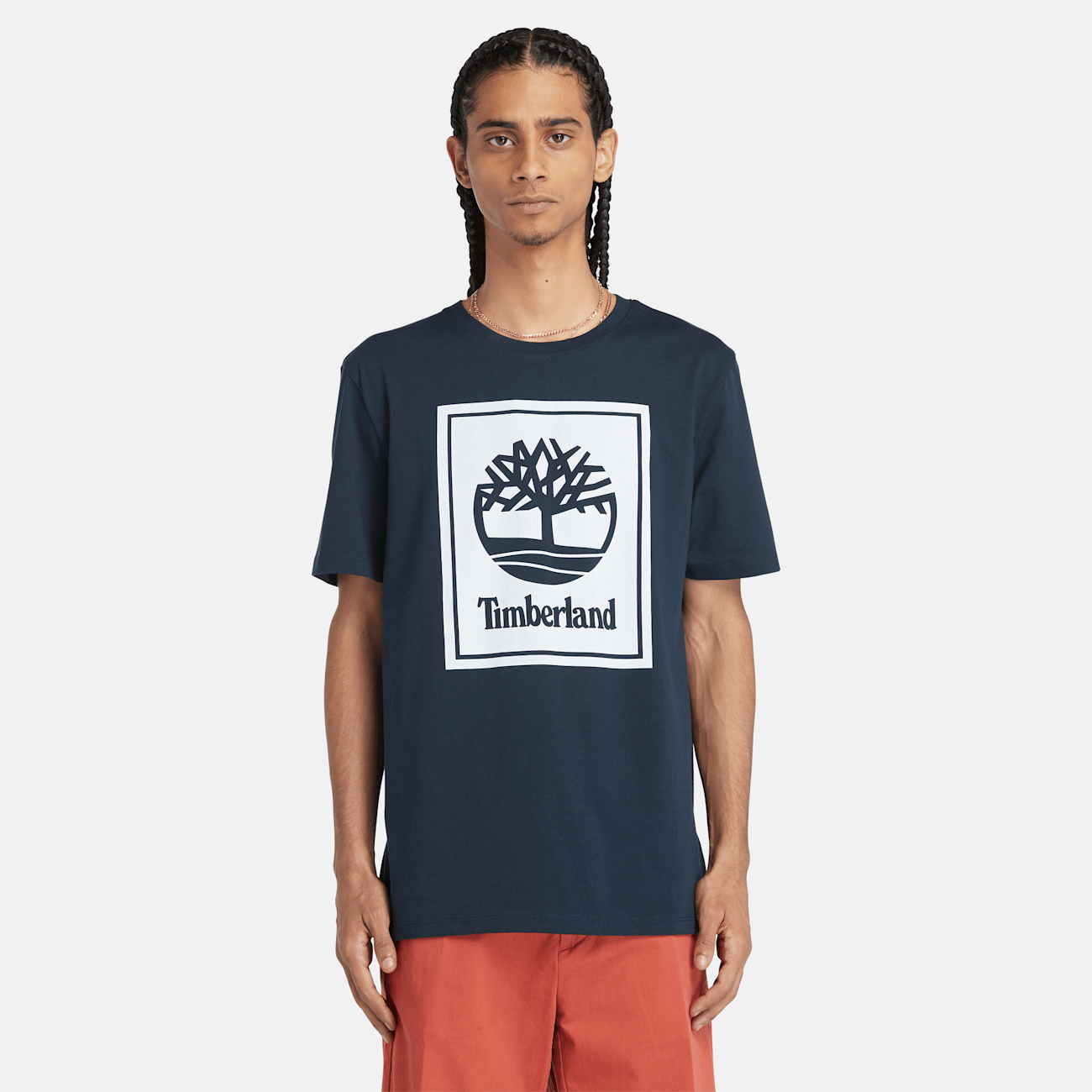 Timberland T-shirt Uomo in Cotone Blu Scuro con Logo