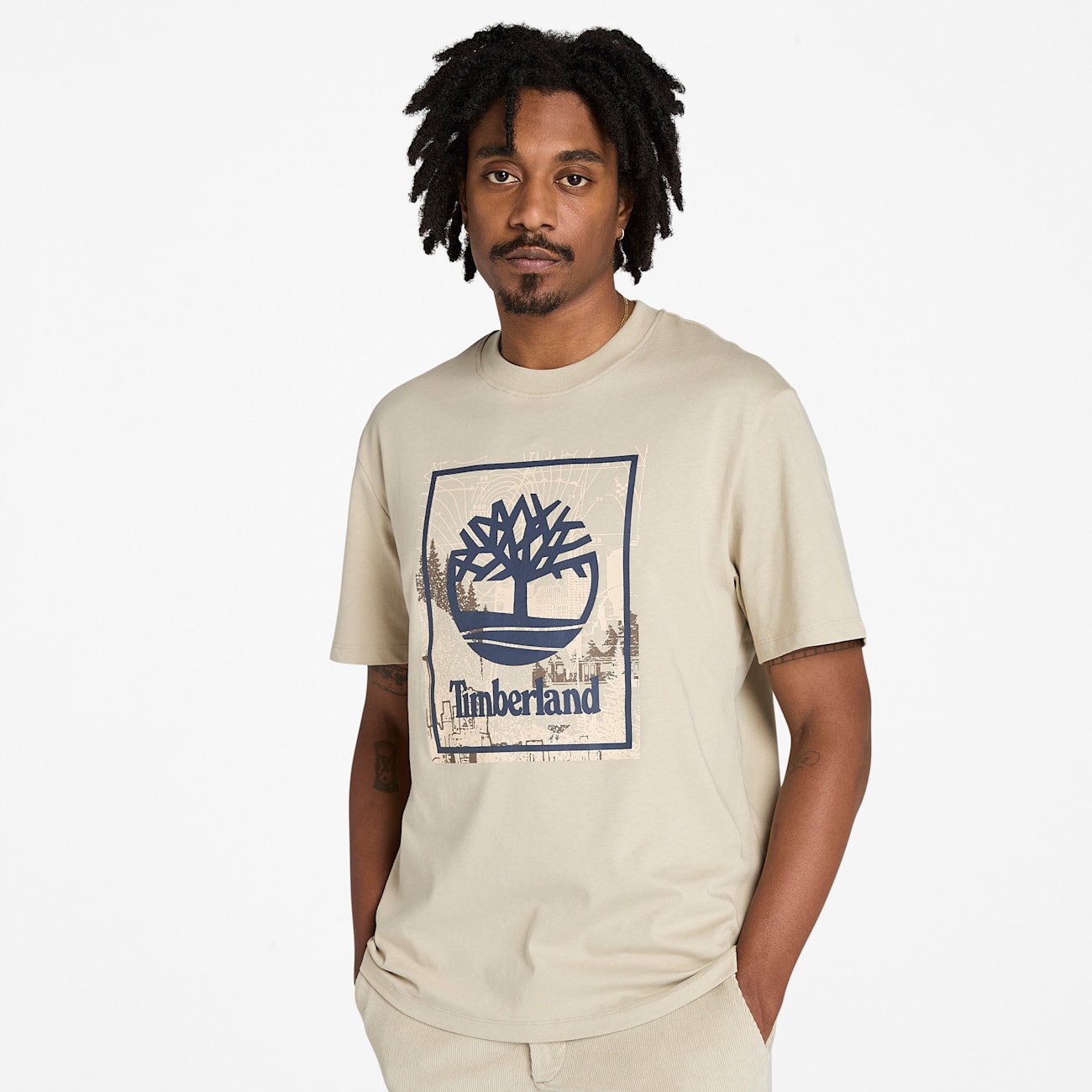 Timberland T-shirt Uomo in Cotone Grigio con Grafica Timberland T-shirt Uomo in Cotone Grigio con Grafica